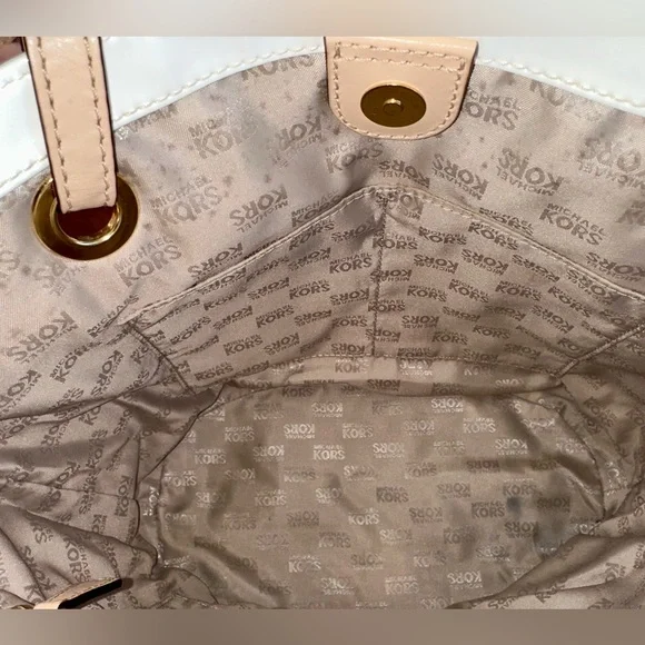 Michael Kors White Patent Leather Monogram Tote with Butterfly Accent Charm - Picture 8 of 11